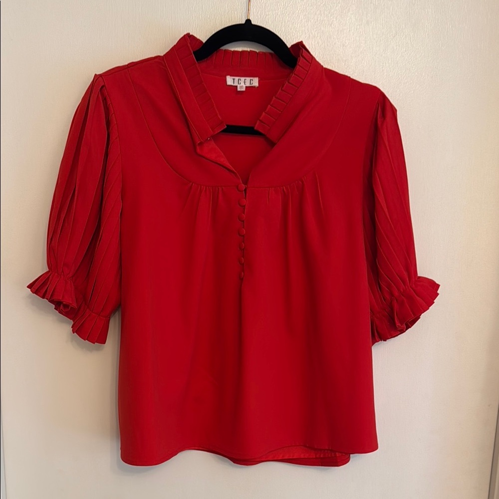 TCEC Scarlet Pleated Sleeve Blouse